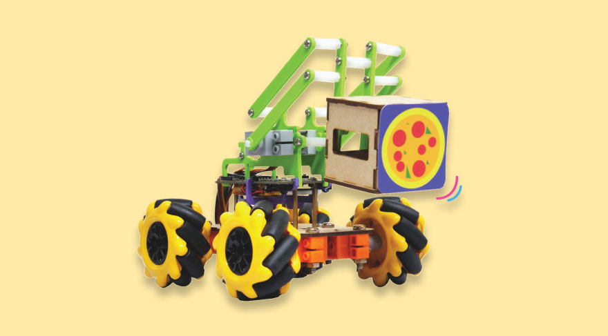 A mecanum Wheel robot which can be used at industry to easy the work load. Kids can learn multi-dimensional movement with Quarky Mecanum wheel robot