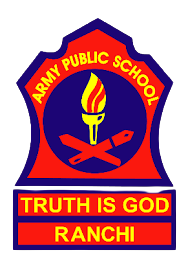 Logo of Army Public School Ranchi showing a marshal of truth and describing its tagline as Truth is God