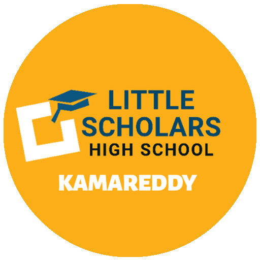 Logo of Little Scholars High School Kamareddy featuring graduation hat with a square in an orange background