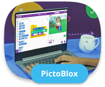 Image of PictoBlox Screen showing the Block-Coding Environment with Tobi